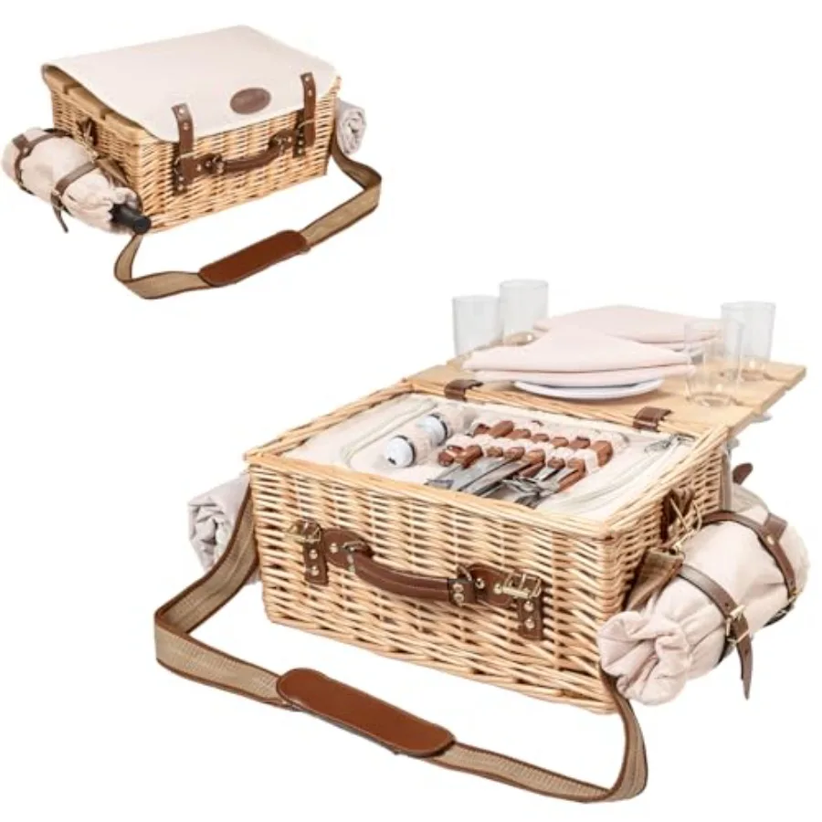 Multifunctional Wicker Picnic Basket Set for 4 Blanket Family Folding Wine Table, Insulated Portable Extra Big Storage Capacity
Multifunctional Wicker Picnic Basket Set for 4 Blanket Family Folding Wine Table, Insulated Portable Extra Big Storage Capacity