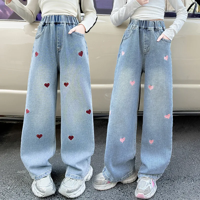 New Fashion Teen Girls Spring Autumn Jeans With Heart Embroidery Kids Loose Straight Denim Pants Children Casual Trousers
New Fashion Teen Girls Spring Autumn Jeans With Heart Embroidery Kids Loose Straight Denim Pants Children Casual Trousers