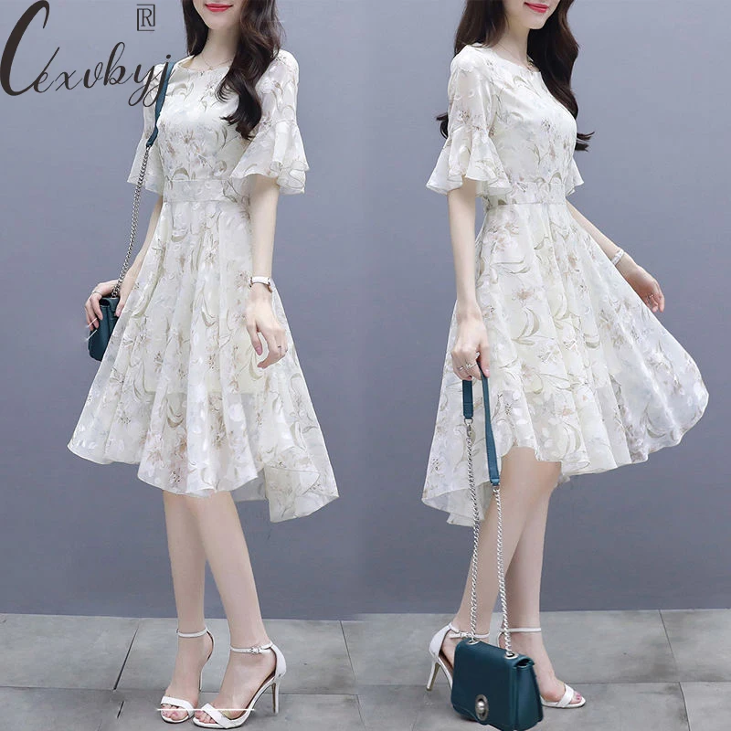 Temperament Women Chiffon Dress Korean Fashion Round Neck Elegant Dress Summer Short Sleeve Butterfly Midi Vestidos Para Mujer
Temperament Women Chiffon Dress Korean Fashion Round Neck Elegant Dress Summer Short Sleeve Butterfly Midi Vestidos Para Mujer