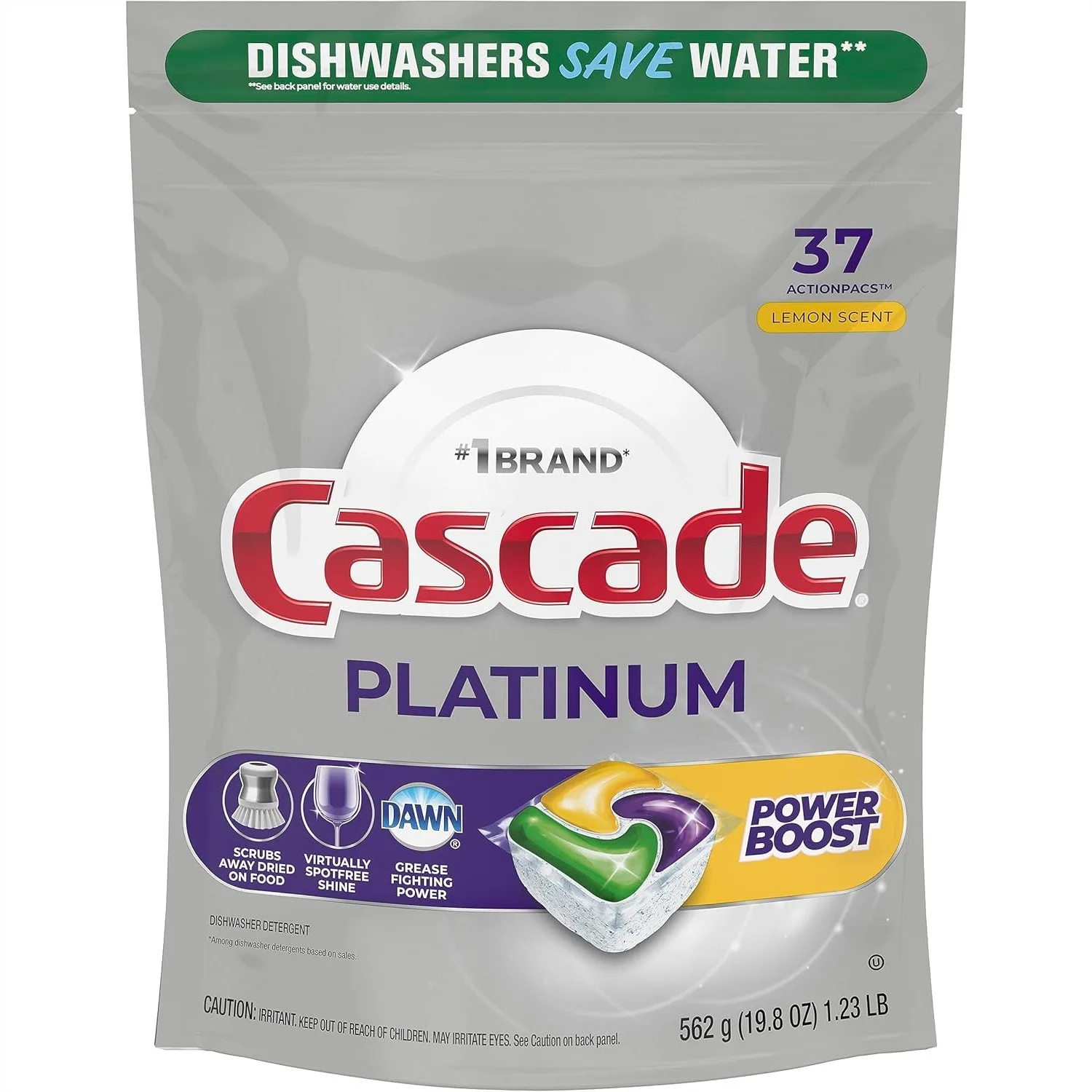 Cascade Platinum Power Boost Dishwasher Pods for Powerful Clean, Lemon Scent, 37 Count
Cascade Platinum Power Boost Dishwasher Pods for Powerful Clean, Lemon Scent, 37 Count