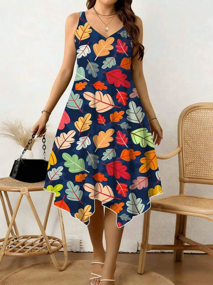 Women V Neck Irregular Hem Dress Colorful Leaf Print Summer Casual Beach Vacation Holiday Outfit
Women V Neck Irregular Hem Dress Colorful Leaf Print Summer Casual Beach Vacation Holiday Outfit