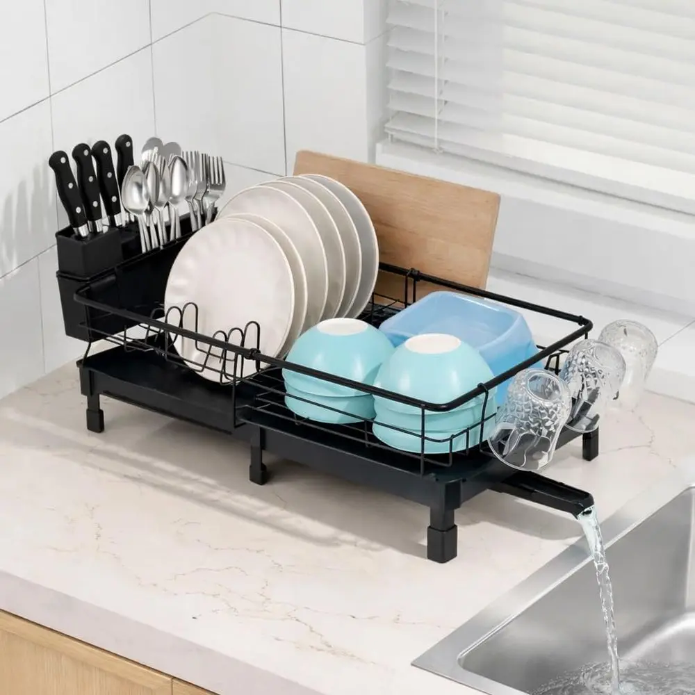 Expandable Black Carbon Steel Dish Drainer Rack - Large Dish Drying Rack or Kitchen Counter with Drain Board - Multunctional Kit
Expandable Black Carbon Steel Dish Drainer Rack - Large Dish Drying Rack or Kitchen Counter with Drain Board - Multunctional Kit