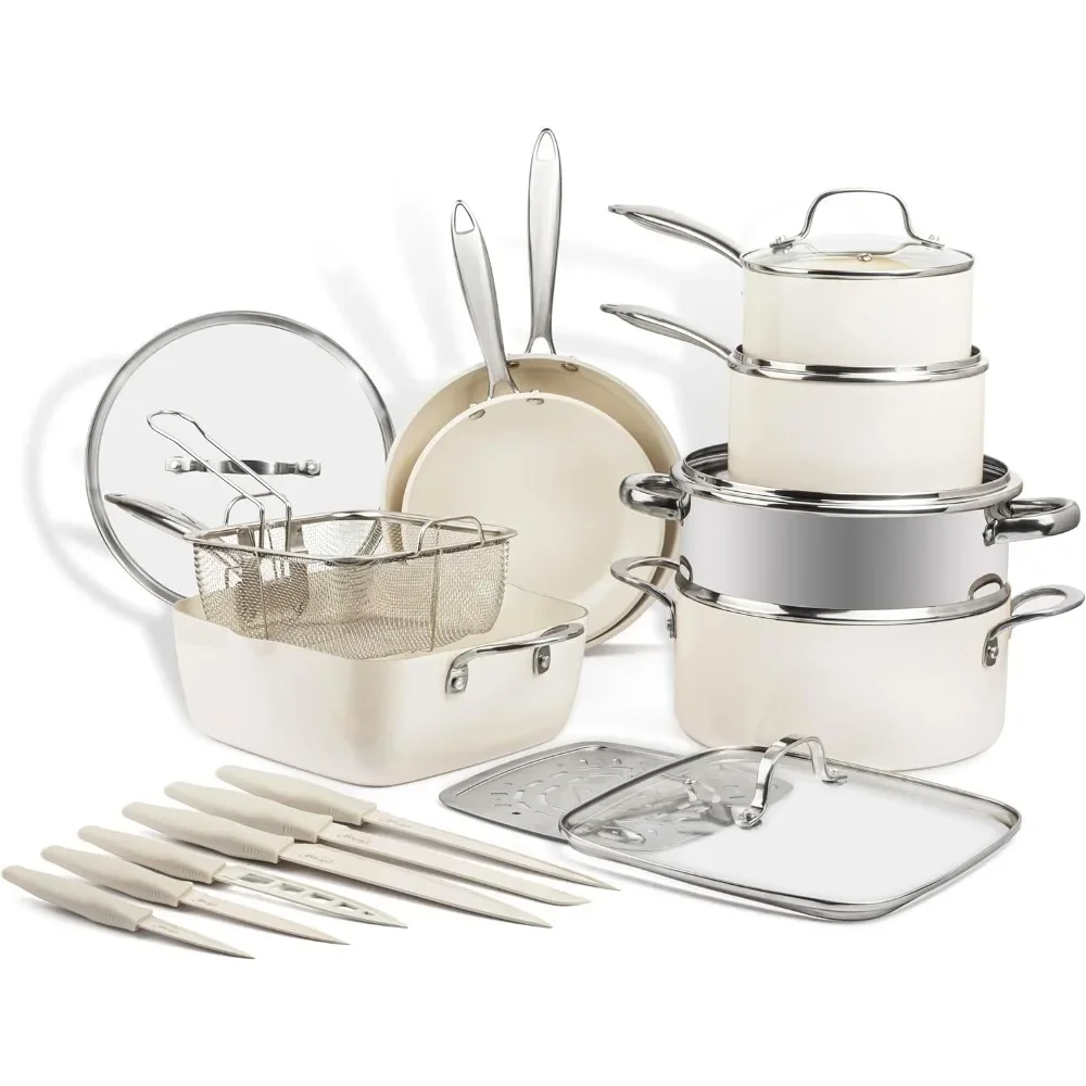 Cookware,ergonomically designed handle for a cool touch,dishwasher washable 20 piece set of pots and pans,non stick cookware set
Cookware,ergonomically designed handle for a cool touch,dishwasher washable 20 piece set of pots and pans,non stick cookware set