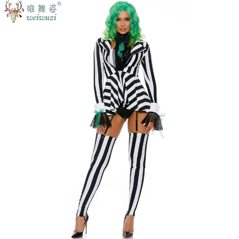 New Beetle Juice Underworld Mage Women Cosplay Striped Suit Collar Splicing Sleeve Halloween Dress Stage Performance Costume
New Beetle Juice Underworld Mage Women Cosplay Striped Suit Collar Splicing Sleeve Halloween Dress Stage Performance Costume