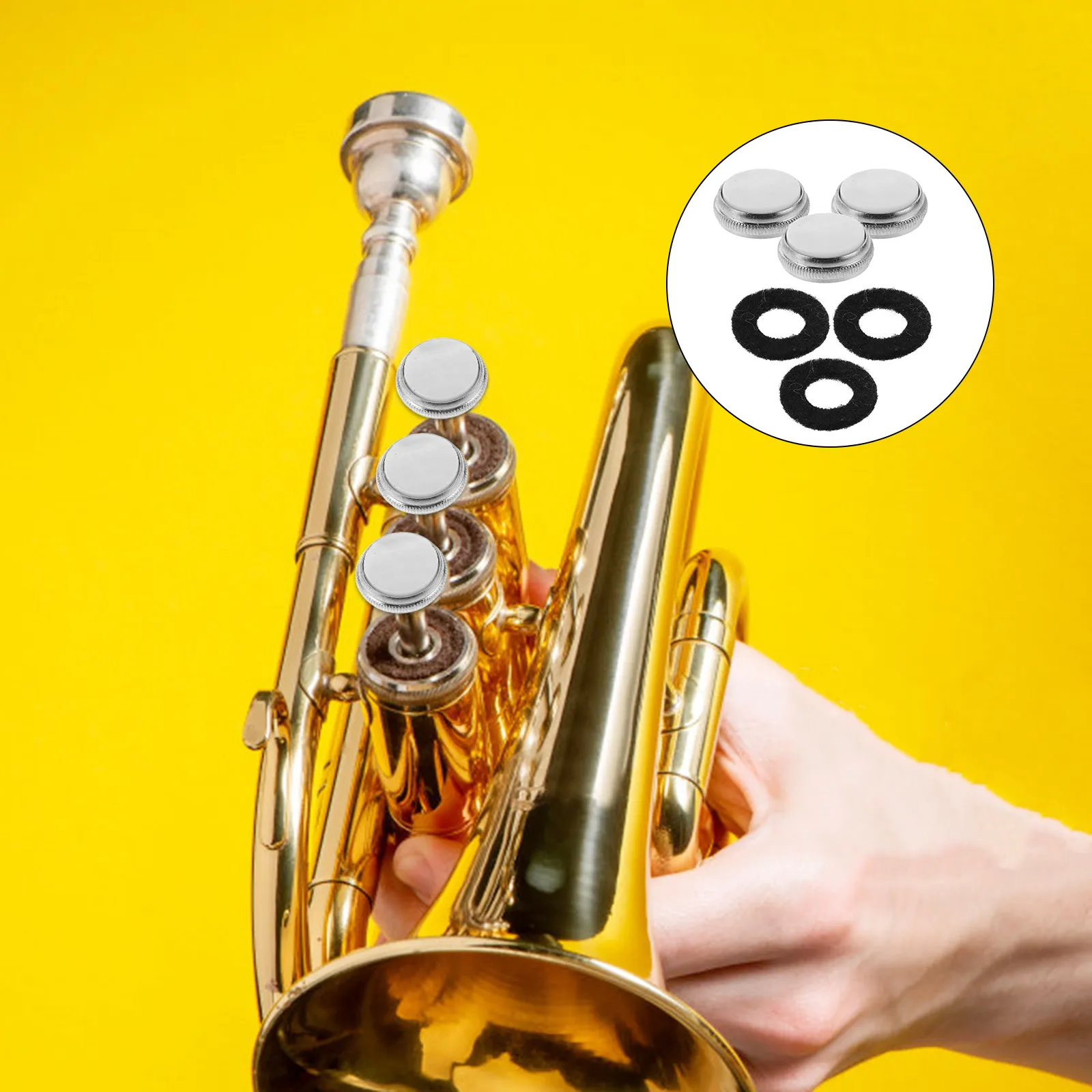 1Set Trumpet Repair Parts Metal Valve Caps Finger Button Replacement Black Felt Pads Trumpet Valve Buttons Brass Instrument