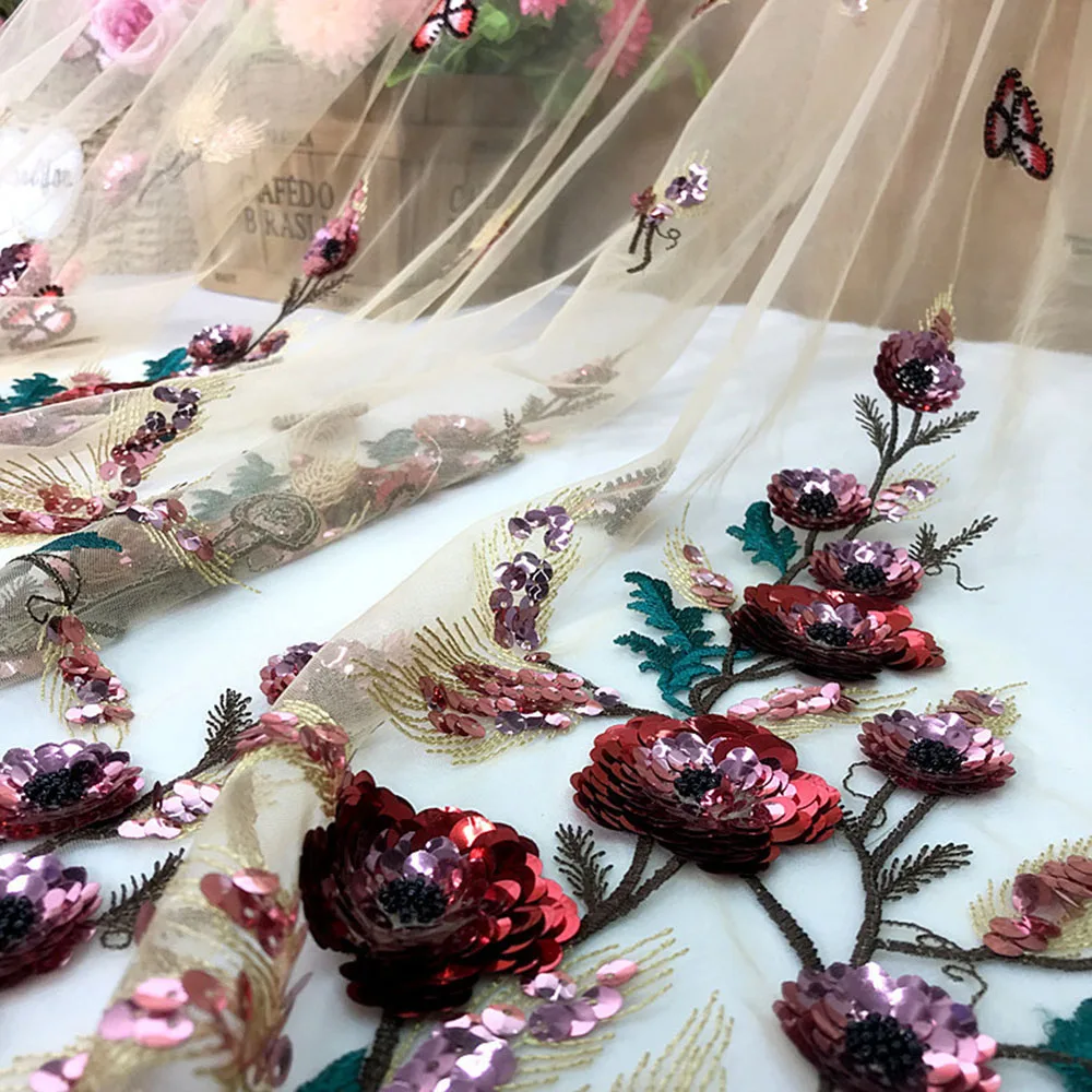 Tulle Lace Fabric for Women Dress Vestidos Telas Por Metro Tissu High End 3D Sequin Embroidery Flower Wedding Dress Mesh Fabric
Tulle Lace Fabric for Women Dress Vestidos Telas Por Metro Tissu High End 3D Sequin Embroidery Flower Wedding Dress Mesh Fabric