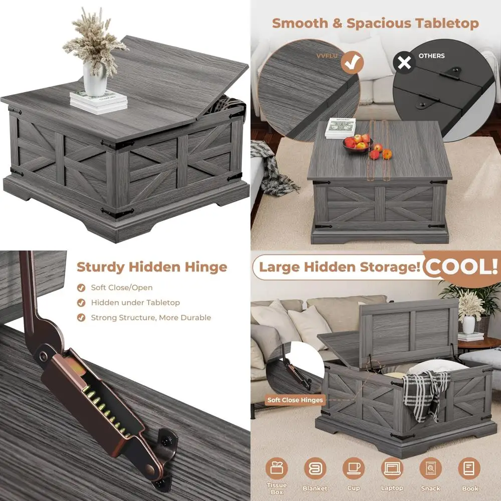 Журнальный столик в деревенском стиле в стиле фермерского дома с подъемным верхом для хранения вещей, большая квадратная центральная часть гостиной, дерево, механизм мягкого закрытия, скрытый
Журнальный столик в деревенском стиле в стиле фермерского дома с подъемным верхом для хранения вещей, большая квадратная центральная часть гостиной, дерево, механизм мягкого закрытия, скрытый