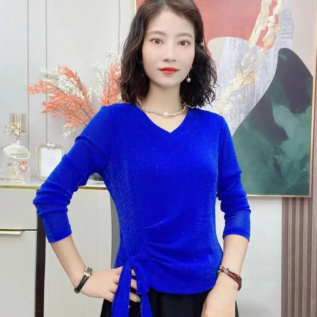 New Bright Silk Mesh T-shirt Women's Long Sleeved Bottoming Shirt Spring Autumn Bow Waistband V-neck Pullovers Top Z816
New Bright Silk Mesh T-shirt Women's Long Sleeved Bottoming Shirt Spring Autumn Bow Waistband V-neck Pullovers Top Z816