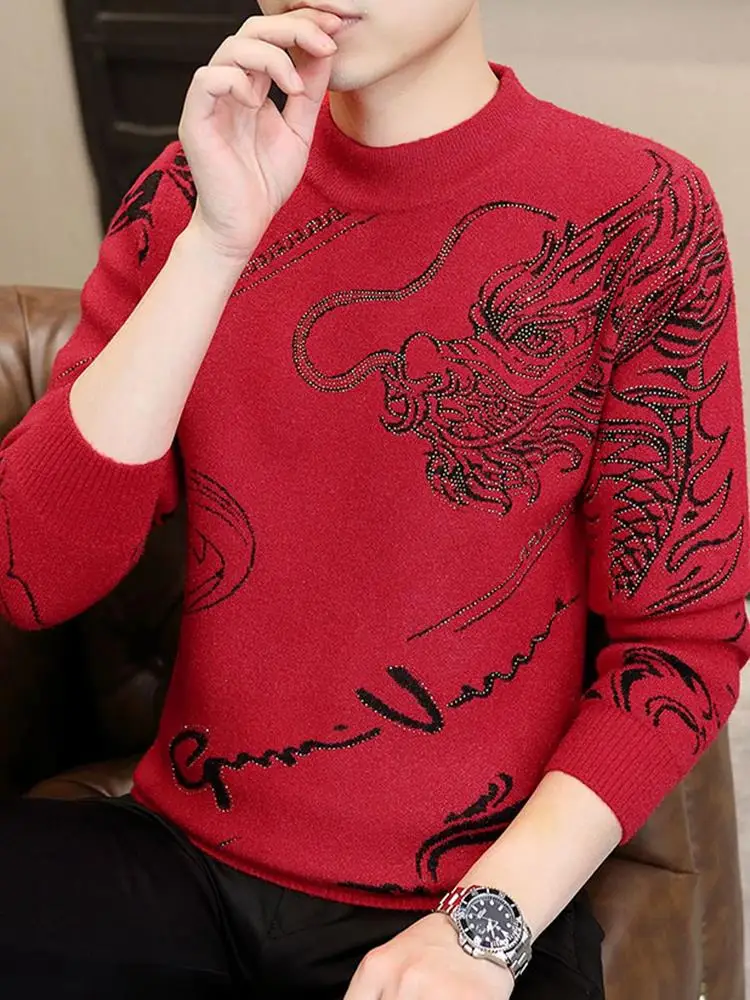 Trendy Winter Thiened Knitted Sweater f High Collar Dragon Year Embroidery Drill Base irt for Teenagers Warm Geometric...
Trendy Winter Thiened Knitted Sweater f High Collar Dragon Year Embroidery Drill Base irt for Teenagers Warm Geometric...