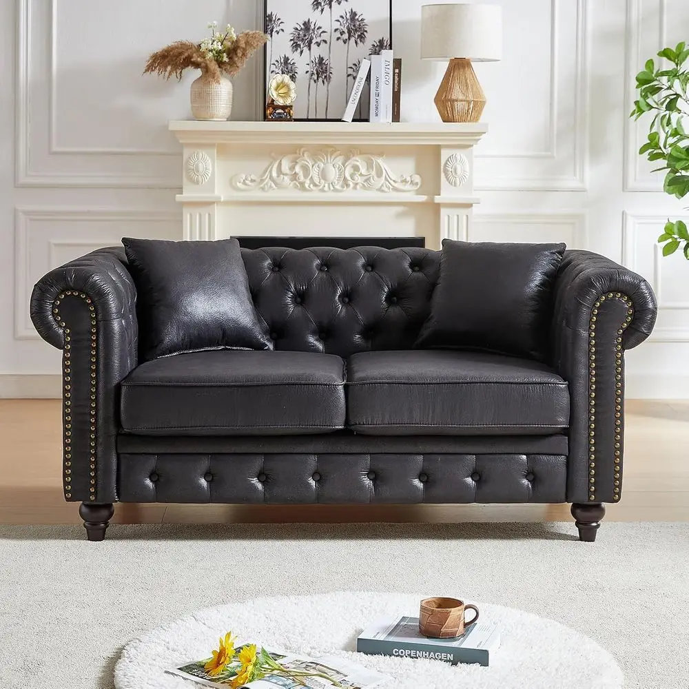 Loveseat Sofa, 63.5 Wide with Auxiliary Leather, Button Tufted, Small Couch with Nail Trim & Roll Armrest, Upholstered Comfortab
Loveseat Sofa, 63.5 Wide with Auxiliary Leather, Button Tufted, Small Couch with Nail Trim & Roll Armrest, Upholstered Comfortab