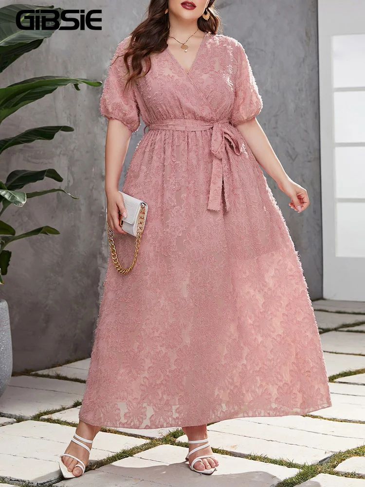 GIBSIE Plus Size Jacquard V-Neck Puff Sleeve Belted Dress Women Sweet Elegant High Waist Vacation A-line Summer Long Dresses
GIBSIE Plus Size Jacquard V-Neck Puff Sleeve Belted Dress Women Sweet Elegant High Waist Vacation A-line Summer Long Dresses