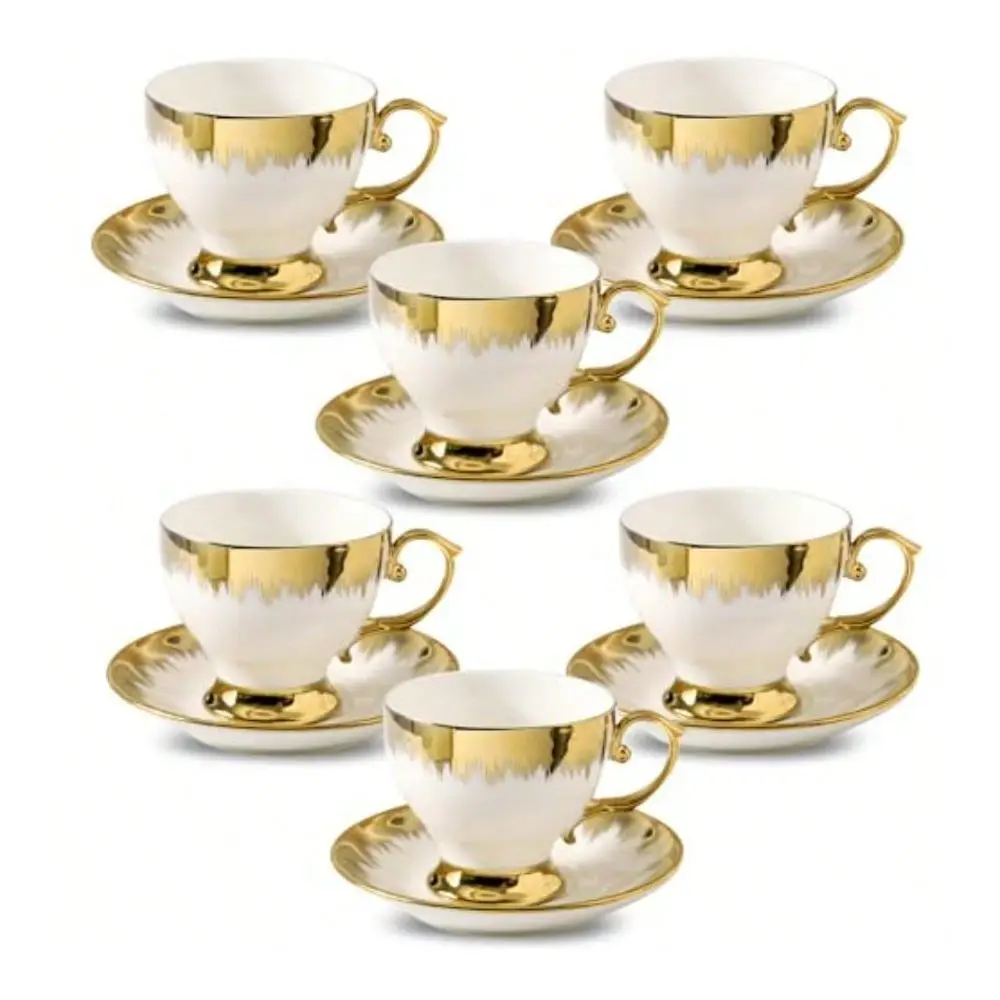 Cups And Saucers Set Of 6 7 Oz Ceramic Turkish Coffee Cup With Gold Trim Perfect For Cappuccino Latte Mocha Au Lait Double Espr
Cups And Saucers Set Of 6 7 Oz Ceramic Turkish Coffee Cup With Gold Trim Perfect For Cappuccino Latte Mocha Au Lait Double Espr