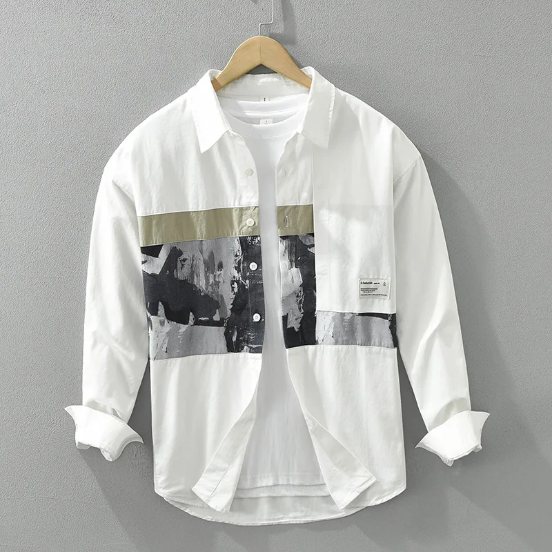New Spliced Printed Shirt Men Korean Fashion Mens Shirts Streetwear Loose Top Long Sleeve White Shirt Spring Summer Men Clothing
New Spliced Printed Shirt Men Korean Fashion Mens Shirts Streetwear Loose Top Long Sleeve White Shirt Spring Summer Men Clothing