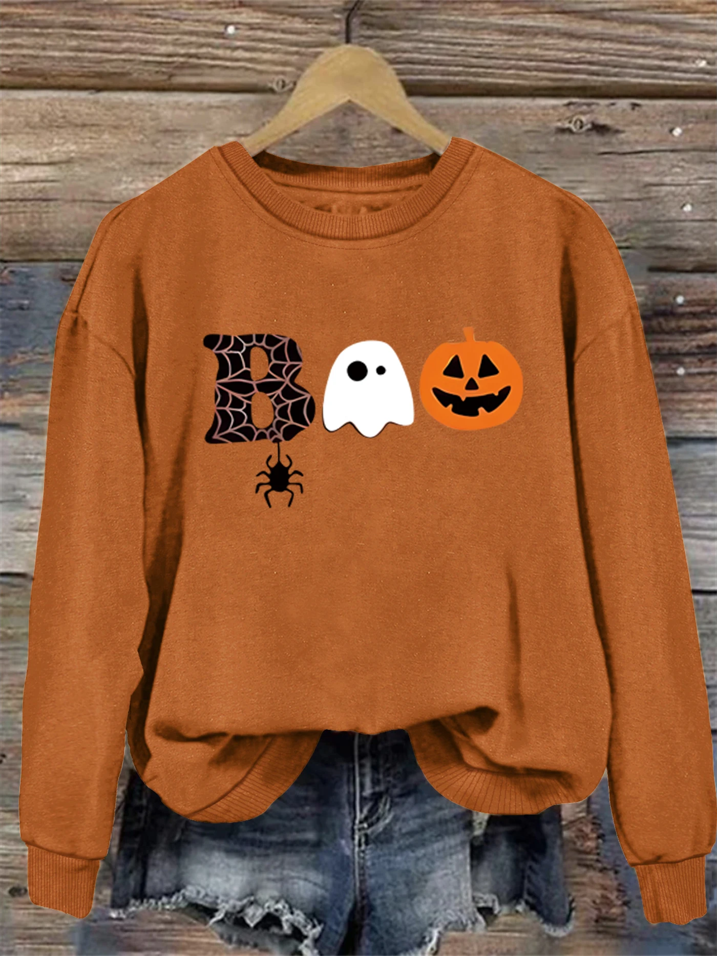 Halloween print sweatshirt, crew neck casual sweatshirt for winter & fall, women's clothing.
Halloween print sweatshirt, crew neck casual sweatshirt for winter & fall, women's clothing.
