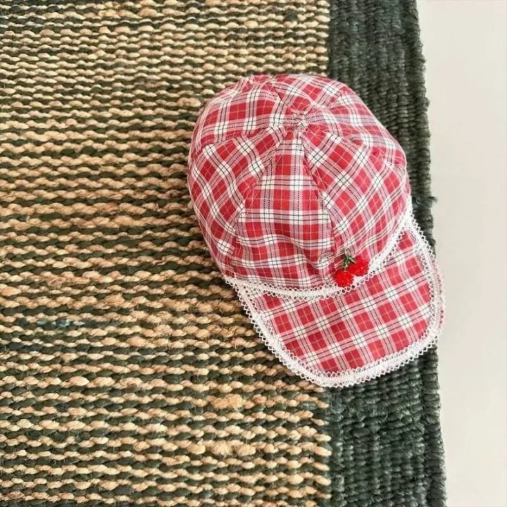 Casual Sunscreen Cherry Pin Cap Cotton Peaked Red Plaid Hat Sweet Cute Lace Baseball Cap Girls
Casual Sunscreen Cherry Pin Cap Cotton Peaked Red Plaid Hat Sweet Cute Lace Baseball Cap Girls