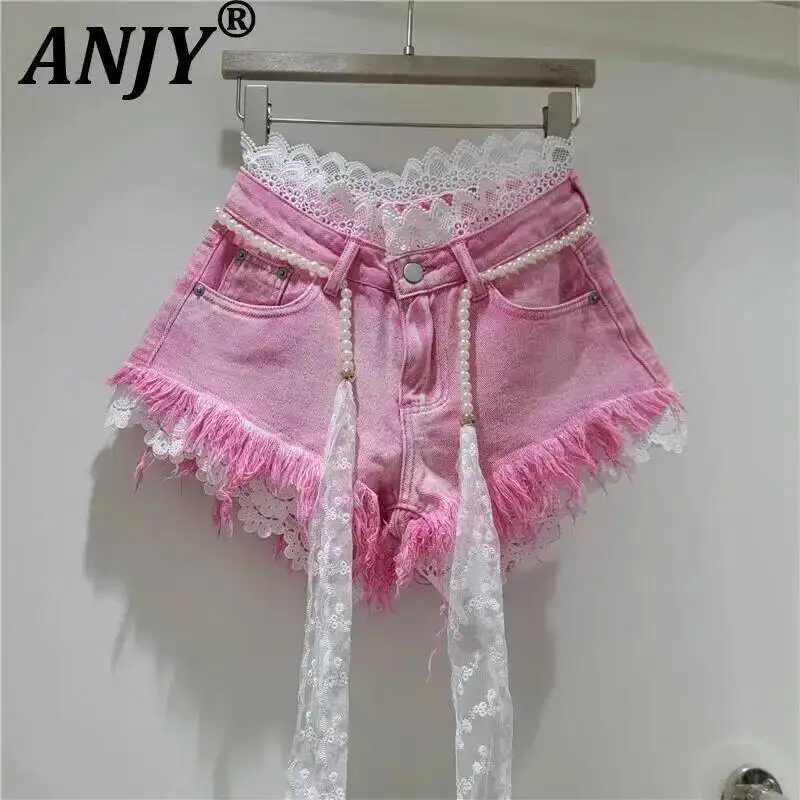 ANJY Summer New Women Fashion Ins Patchwork Lace Raw Edge Denim Shorts Elegant Stylish High Street Pearl Sashes Hot Pants A24131
ANJY Summer New Women Fashion Ins Patchwork Lace Raw Edge Denim Shorts Elegant Stylish High Street Pearl Sashes Hot Pants A24131