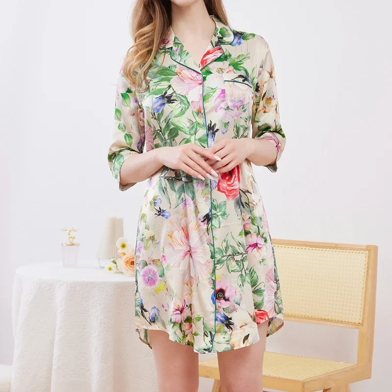 Flower Print19MM Silk Short Ladies Nightgown Three-quarter Sleeves Elastic Mulberry Silk Satin Nightdress Sleepwear Nightshirts
Flower Print19MM Silk Short Ladies Nightgown Three-quarter Sleeves Elastic Mulberry Silk Satin Nightdress Sleepwear Nightshirts
