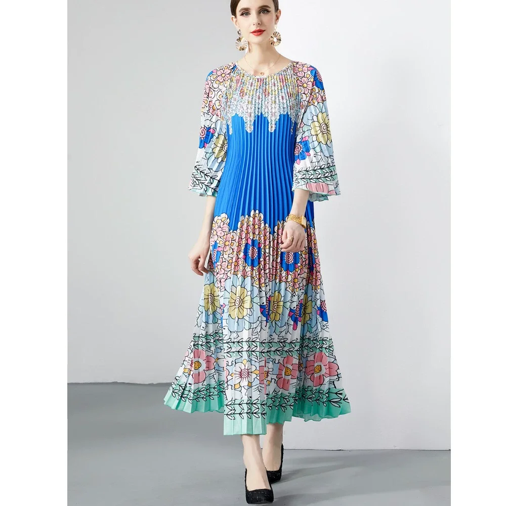 New Miyake Summer Pleated Floral Print Long Dress Women O-Neck Lace-up Belt Print Loose Vintage Party Vestidos Casual Maxi Dress
New Miyake Summer Pleated Floral Print Long Dress Women O-Neck Lace-up Belt Print Loose Vintage Party Vestidos Casual Maxi Dress