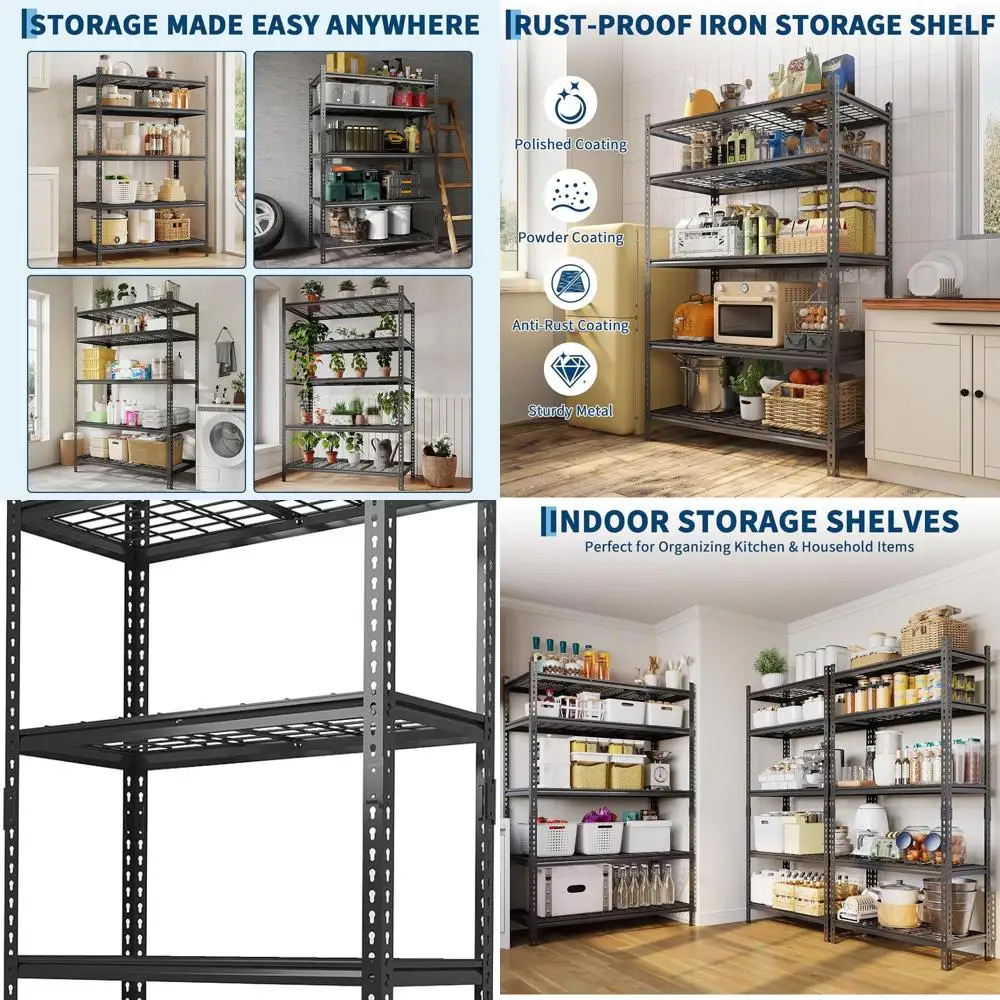 Heavy-Duty 5-Shelf Adjustable Metal Storage Rack, 36W x 16D x 72H, for Garage, Kitchen, Pantry
Heavy-Duty 5-Shelf Adjustable Metal Storage Rack, 36W x 16D x 72H, for Garage, Kitchen, Pantry