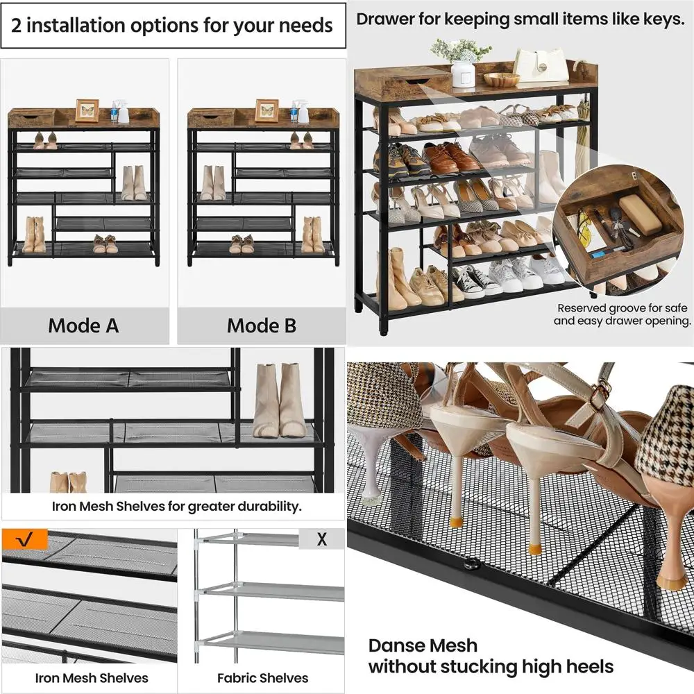 Multi-Layer Rustic Brown Shoe Rack with Storage Cabinet and Wood Top for Entryway and Hallway
Multi-Layer Rustic Brown Shoe Rack with Storage Cabinet and Wood Top for Entryway and Hallway