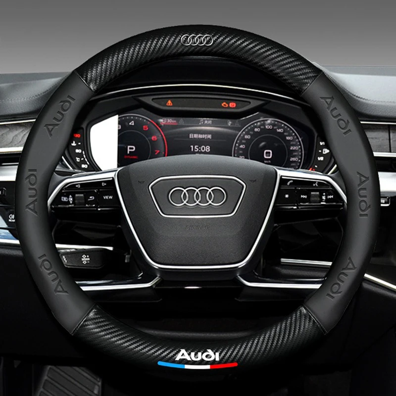 Nappa Leather Car Steering Wheel Cover For Audi Sline A3 A4 A5 A6 Q3 RS S3 S4 Carbon Fiber Texture Anti-slip Protector Sticker
Nappa Leather Car Steering Wheel Cover For Audi Sline A3 A4 A5 A6 Q3 RS S3 S4 Carbon Fiber Texture Anti-slip Protector Sticker