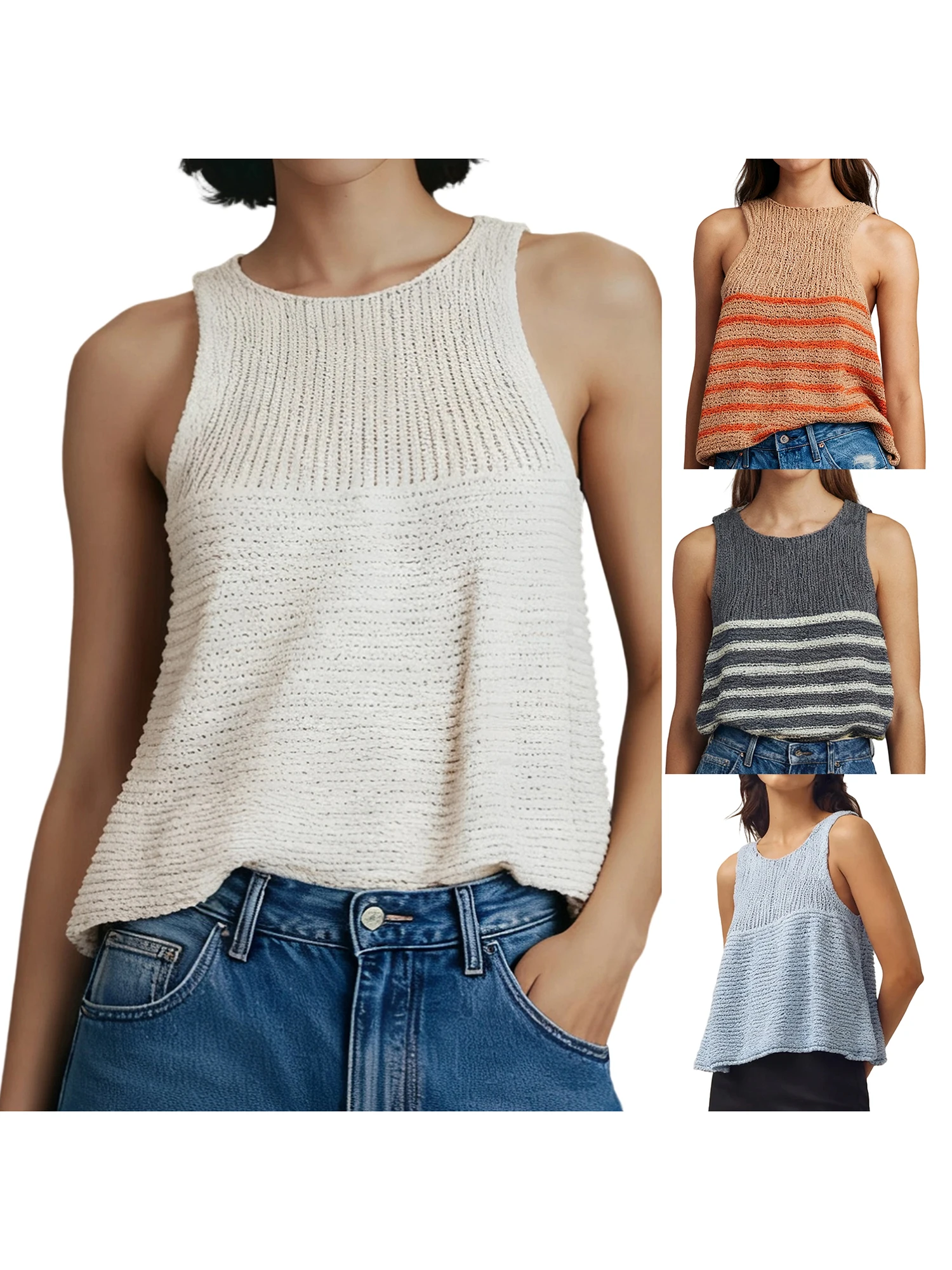 Women s Lightweight Knit Tank Tops with Round Neck and Loose Fit Sleeveless Solid Color Stripe Sweater Vest for Summer
Women s Lightweight Knit Tank Tops with Round Neck and Loose Fit Sleeveless Solid Color Stripe Sweater Vest for Summer