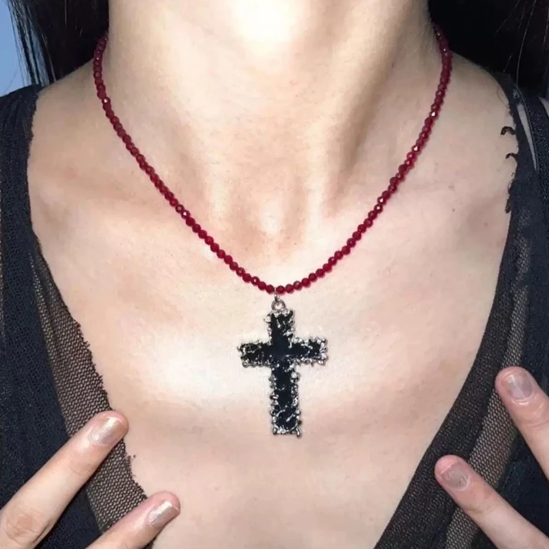 Goth Jewelry Red Beads Cross Pendant Necklace for Women Punk Cool Rock Accessories Vintage Charms Necklaces
Goth Jewelry Red Beads Cross Pendant Necklace for Women Punk Cool Rock Accessories Vintage Charms Necklaces