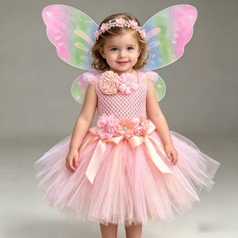 Children's flower-themed dress with butterfly wings, tulle flower-decorated fluffy skirt, Halloween dance performance costume
Children's flower-themed dress with butterfly wings, tulle flower-decorated fluffy skirt, Halloween dance performance costume