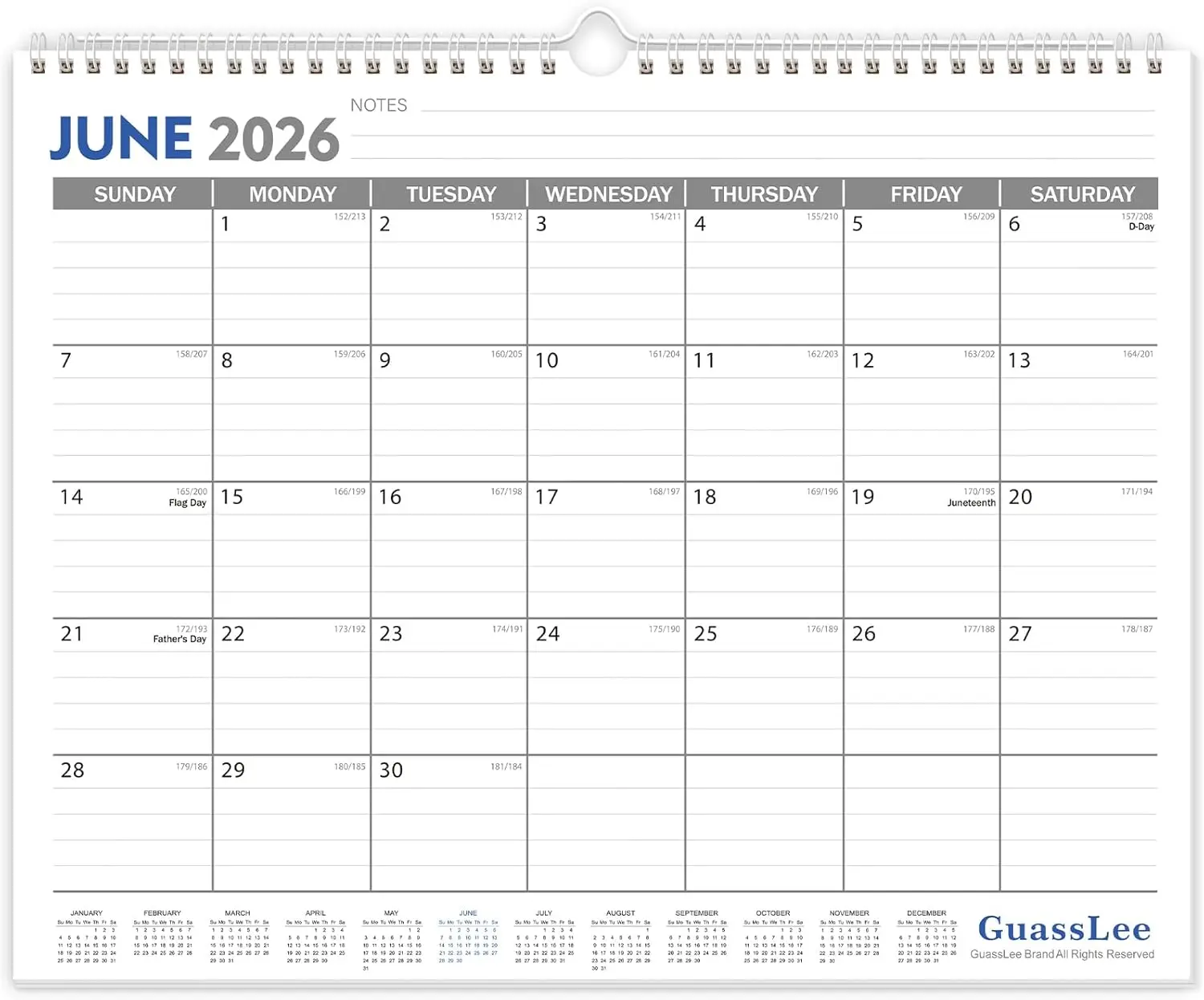 19 Months Wall Calendar Jun. 2026 - Dec. 2027, 14" x 11.5" Hanging Calendar with Notes for Planning
19 Months Wall Calendar Jun. 2026 - Dec. 2027, 14" x 11.5" Hanging Calendar with Notes for Planning