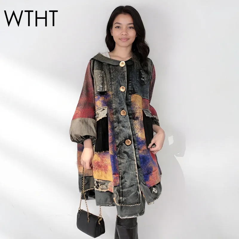 WTHT New Fashion Women's Patchwork Tie Dye Print Denim Hooded Long Jacket 2025 Autumn Trendy Loose Coat Female 1LS2236
WTHT New Fashion Women's Patchwork Tie Dye Print Denim Hooded Long Jacket 2025 Autumn Trendy Loose Coat Female 1LS2236