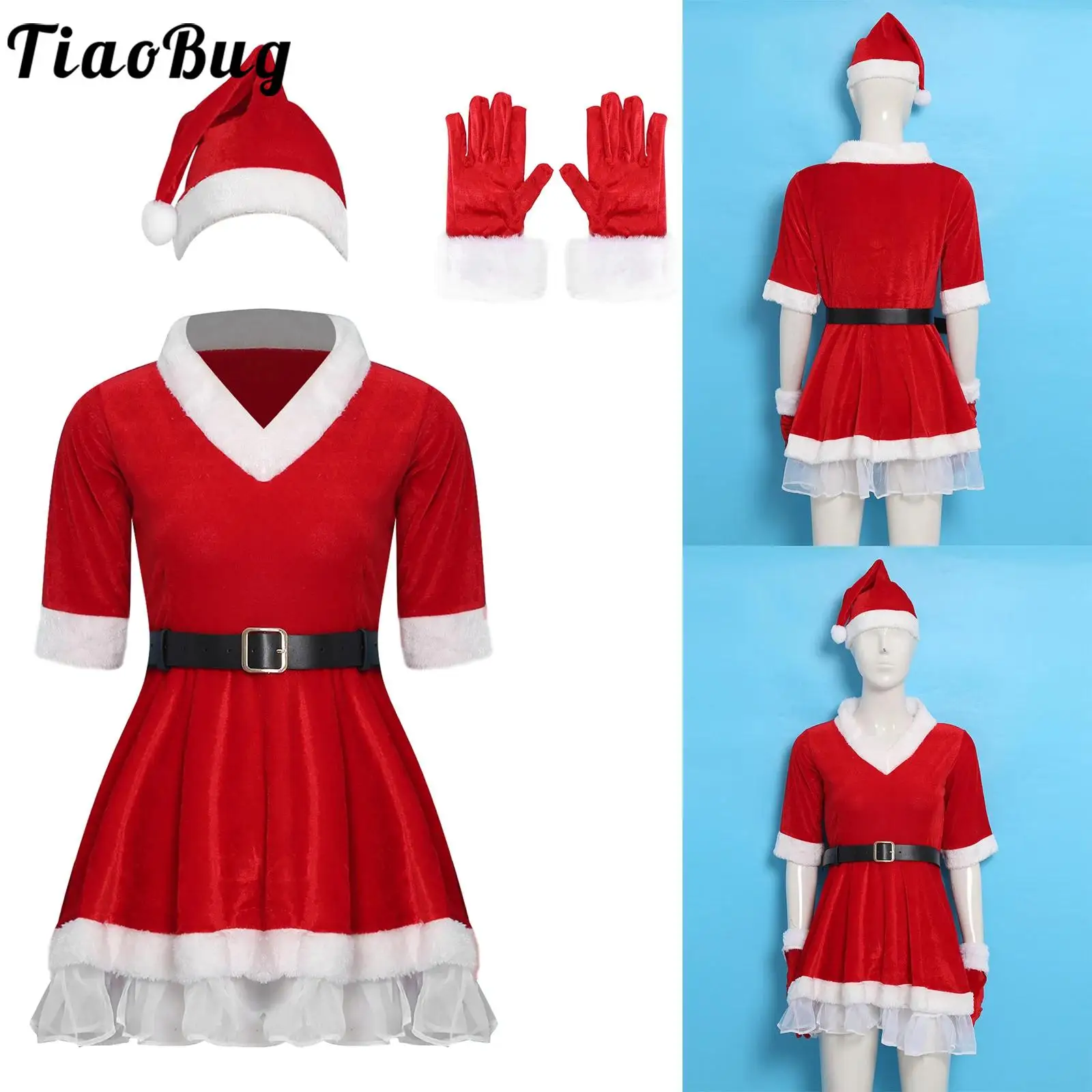 Women Festival Santa Claus Christmas Dress-up Costume Long Sleeve Velvet Dress Waist Belt Hat Gloves Set for Xmas Party Holiday
Women Festival Santa Claus Christmas Dress-up Costume Long Sleeve Velvet Dress Waist Belt Hat Gloves Set for Xmas Party Holiday