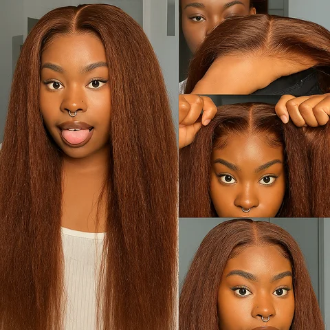 Peluca de cabello humano marrón rizado liso 13x6 con encaje frontal HD peluca sin pegamento precortada para principiantes línea de cabello prearrancada para mujeres negras