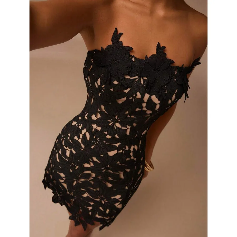 【New style】 Glamour White Water-Soluble Tube Top Mini Dresses, 3d Flower Decoration The Chest, Elegant Women Dresses, All White
【New style】 Glamour White Water-Soluble Tube Top Mini Dresses, 3d Flower Decoration The Chest, Elegant Women Dresses, All White