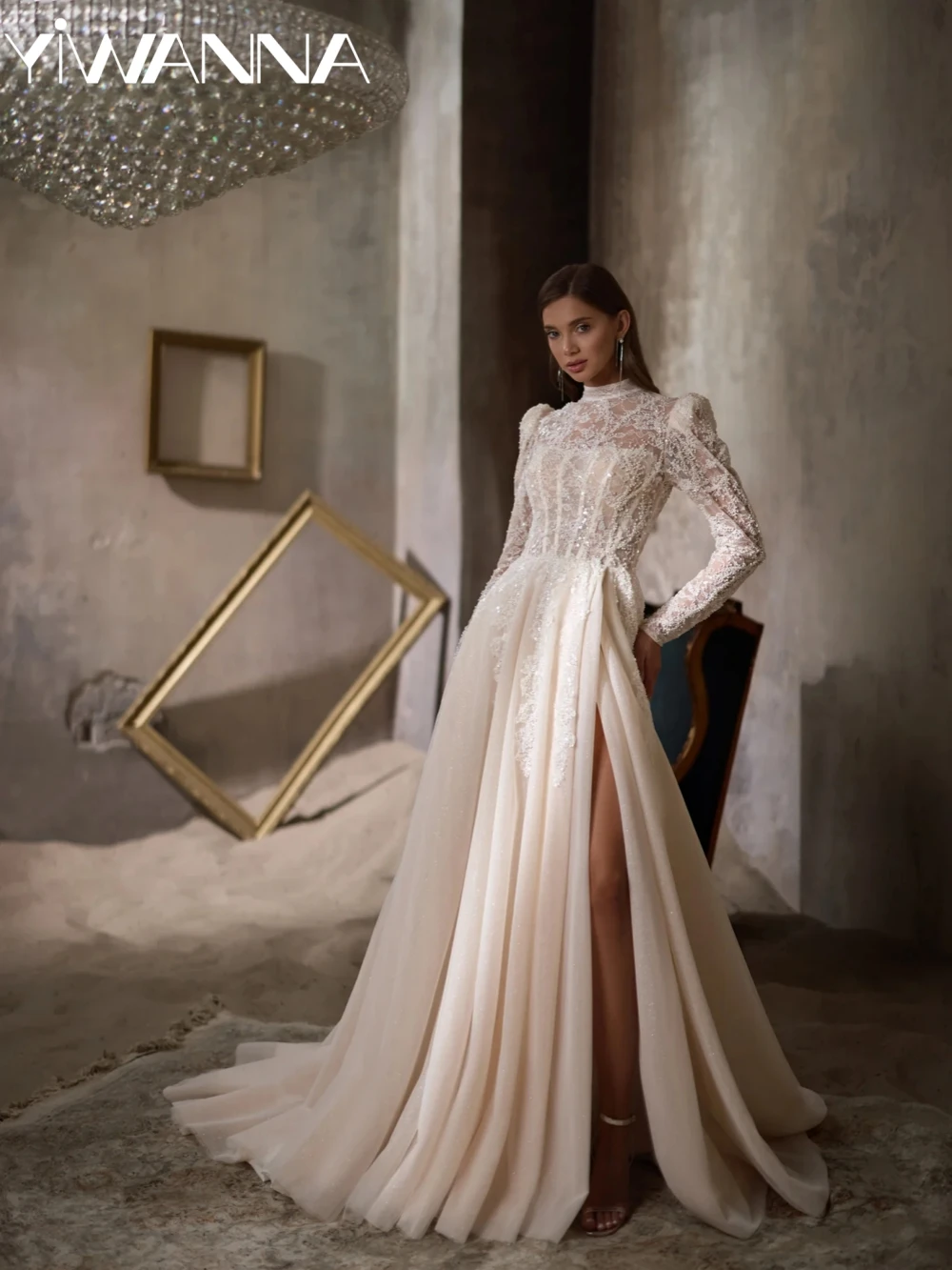 Dazzling Beaded Lace High Collar Wedding Dress Sexy Side High Slit Bridal Gown Customized Graceful A-line Long Dresses For Bride
Dazzling Beaded Lace High Collar Wedding Dress Sexy Side High Slit Bridal Gown Customized Graceful A-line Long Dresses For Bride