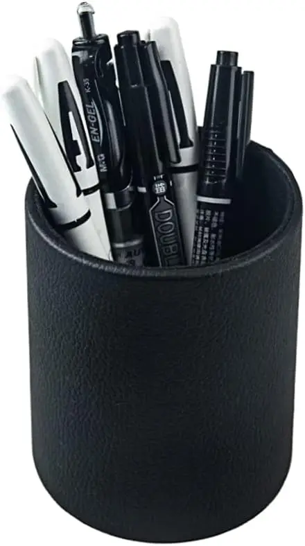 PU Leather Pen Pencil Holder Desk Organizer for Office Home School with Brush Scissor Storage, 3.3" x 3.3" x 4", Black
PU Leather Pen Pencil Holder Desk Organizer for Office Home School with Brush Scissor Storage, 3.3" x 3.3" x 4", Black