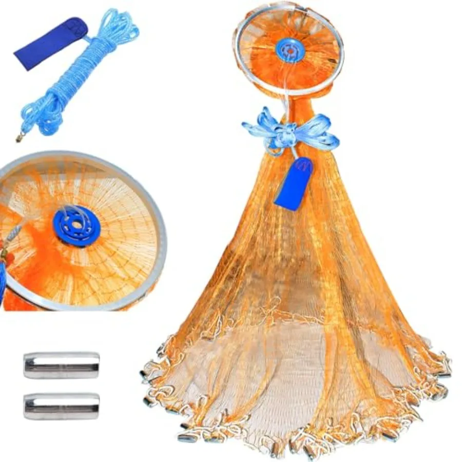 Cast Net with Aluminum Ring American Cast net Hand Throwing Fishing Net with Zinc Plated Weights for Saltwater and Freshwater 3
Cast Net with Aluminum Ring American Cast net Hand Throwing Fishing Net with Zinc Plated Weights for Saltwater and Freshwater 3