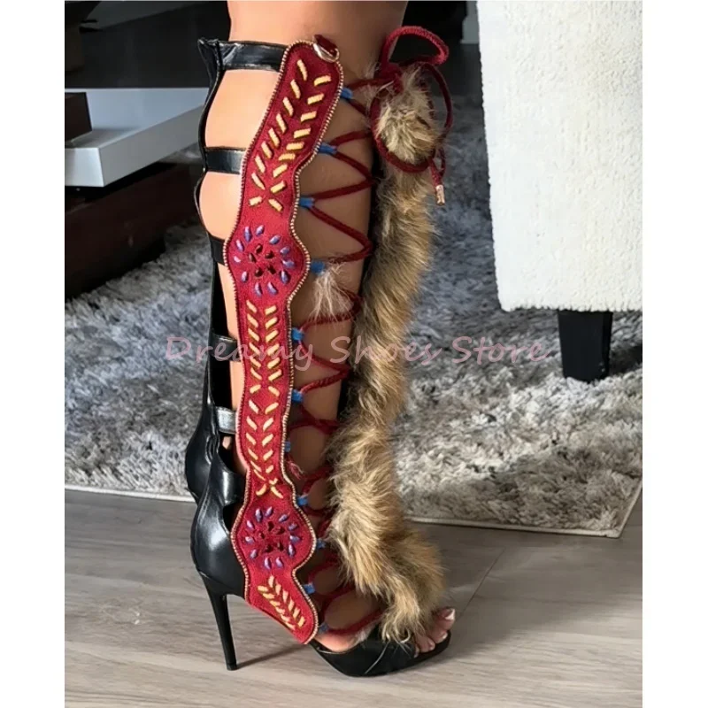Сандалии на шнуровке с меховой вышивкой в стиле пэчворк, женские замшевые высокие сапоги на шпильке с открытой молнией сзади, модная модная обувь для вечеринок
Сандалии на шнуровке с меховой вышивкой в стиле пэчворк, женские замшевые высокие сапоги на шпильке с открытой молнией сзади, модная модная обувь для вечеринок