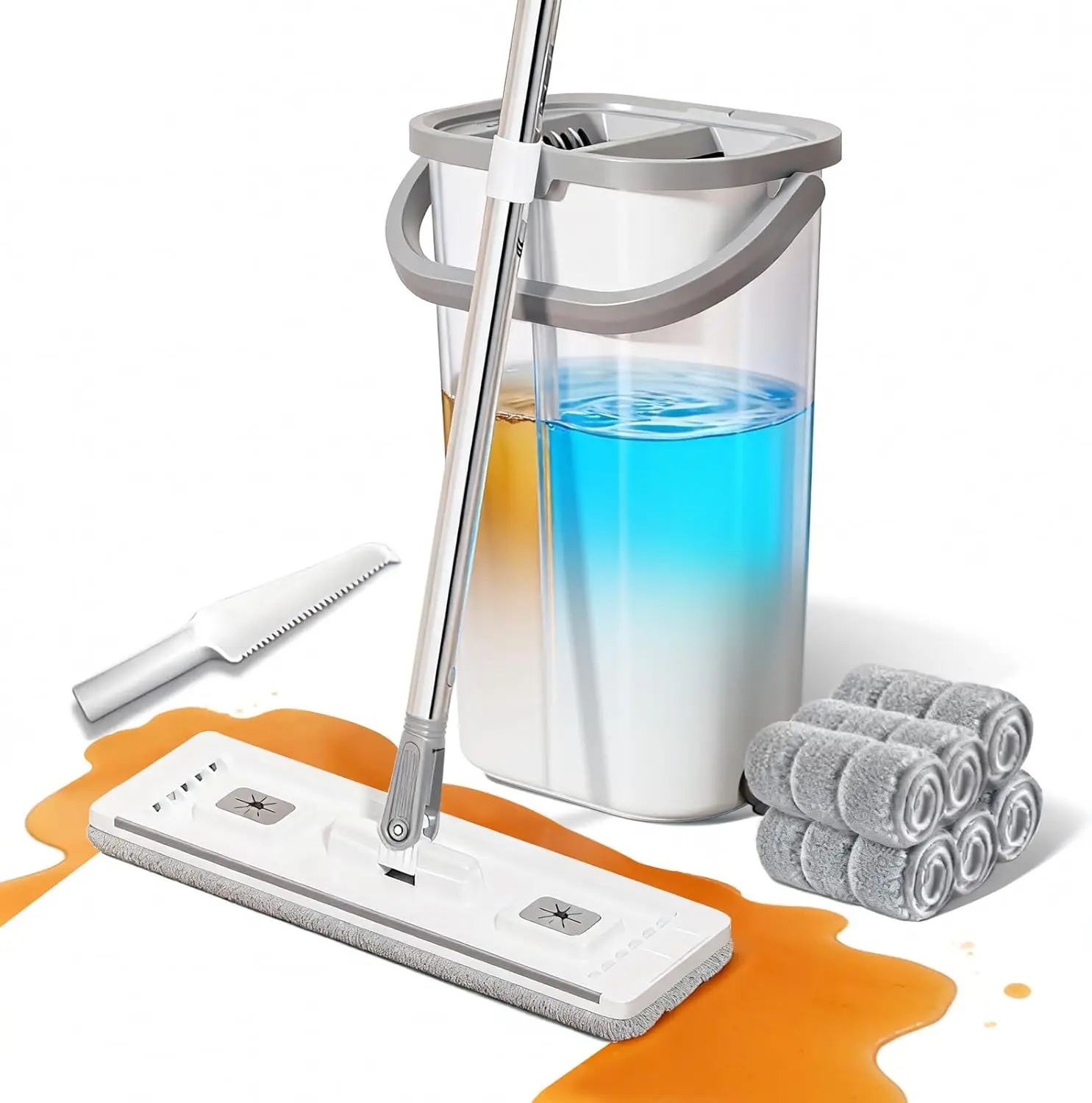 Mop and Bucket Set: 360° Flat Squeeze Mop with Long Handle & Wringer Bucket, 6 Washable Microfiber Pads for Kitchen, Bathroo
Mop and Bucket Set: 360° Flat Squeeze Mop with Long Handle & Wringer Bucket, 6 Washable Microfiber Pads for Kitchen, Bathroo