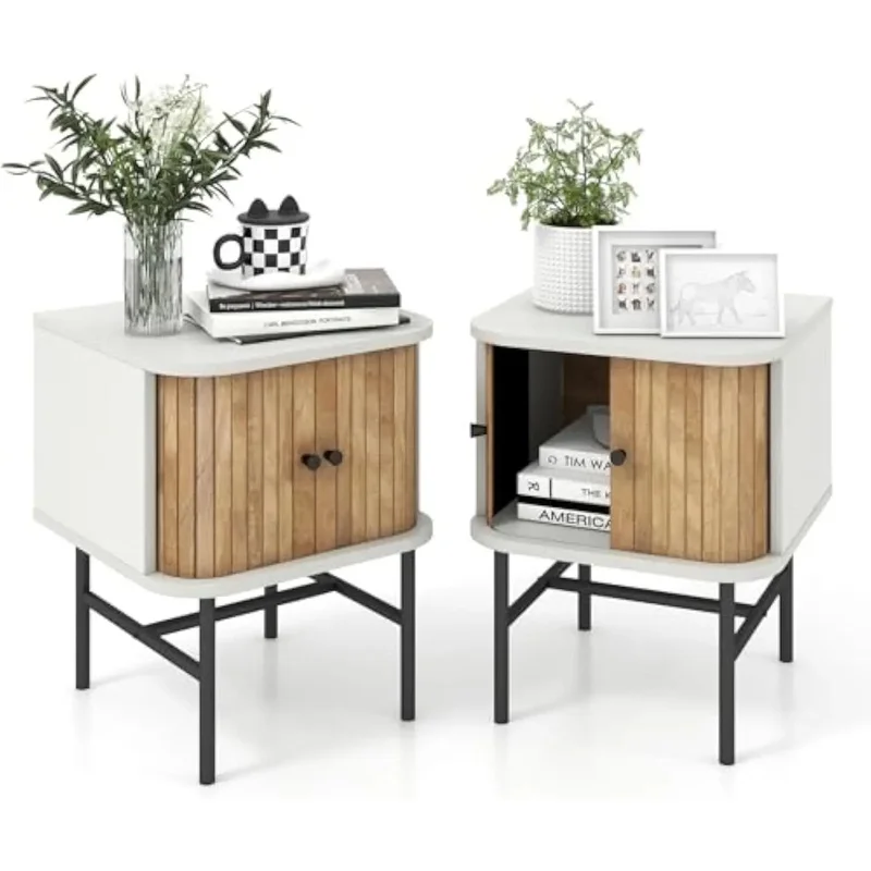 Mid-Century Modern Wood Nightstand Set of 2 with Sliding Doors, Bedside Side Tables with Storage and Metal Legs
Mid-Century Modern Wood Nightstand Set of 2 with Sliding Doors, Bedside Side Tables with Storage and Metal Legs