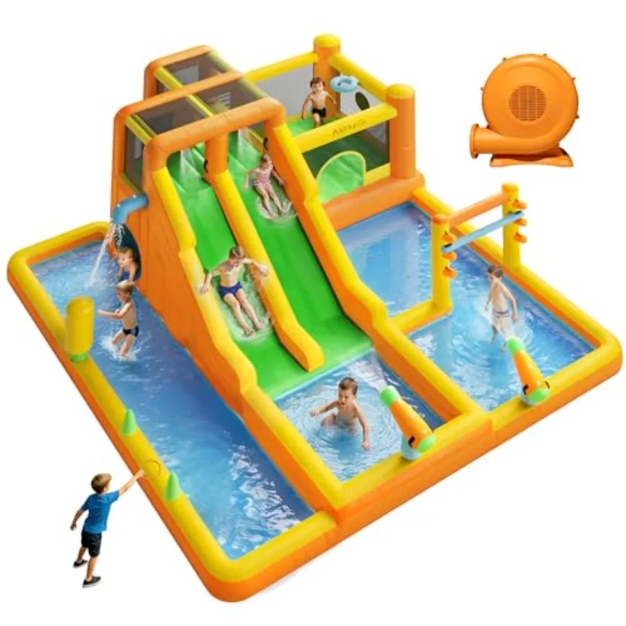 Inflatable Water Slide 13 in 1 Water Bounce House for Backyard with Double Slides Splash Pool Climbing Wall 2 Water Cannons Bas
Inflatable Water Slide 13 in 1 Water Bounce House for Backyard with Double Slides Splash Pool Climbing Wall 2 Water Cannons Bas