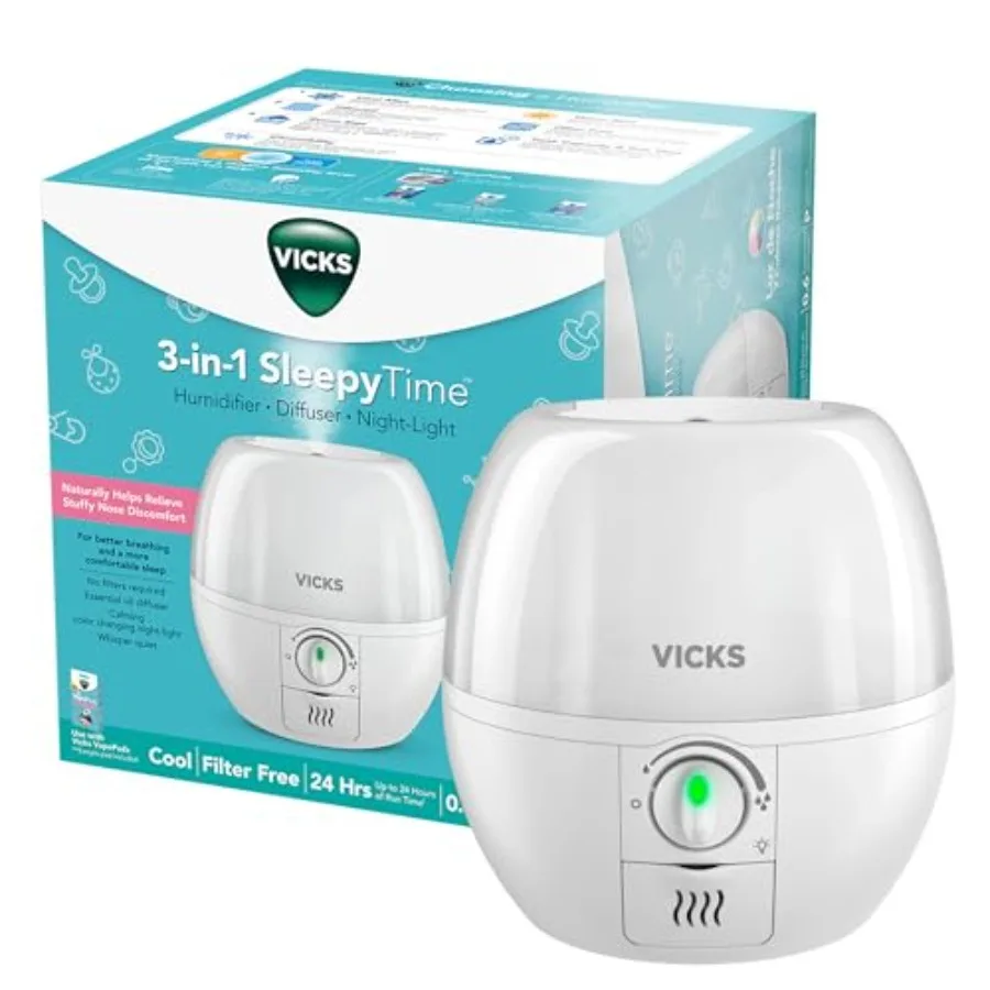 Humidifier 3-in-1 SleepyTime Cool Mist Humidifier for Baby and Rooms with Color Changing Night Light and Essential Oil Diffuser
Humidifier 3-in-1 SleepyTime Cool Mist Humidifier for Baby and Rooms with Color Changing Night Light and Essential Oil Diffuser
