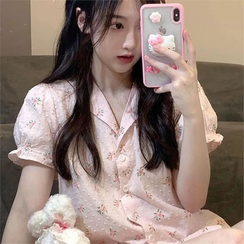 Summer Floral Pure Cotton ort Sve orts Set Women's Home Clothes Pink Pure Desire Sle Spwear Korean Version
Summer Floral Pure Cotton ort Sve orts Set Women's Home Clothes Pink Pure Desire Sle Spwear Korean Version