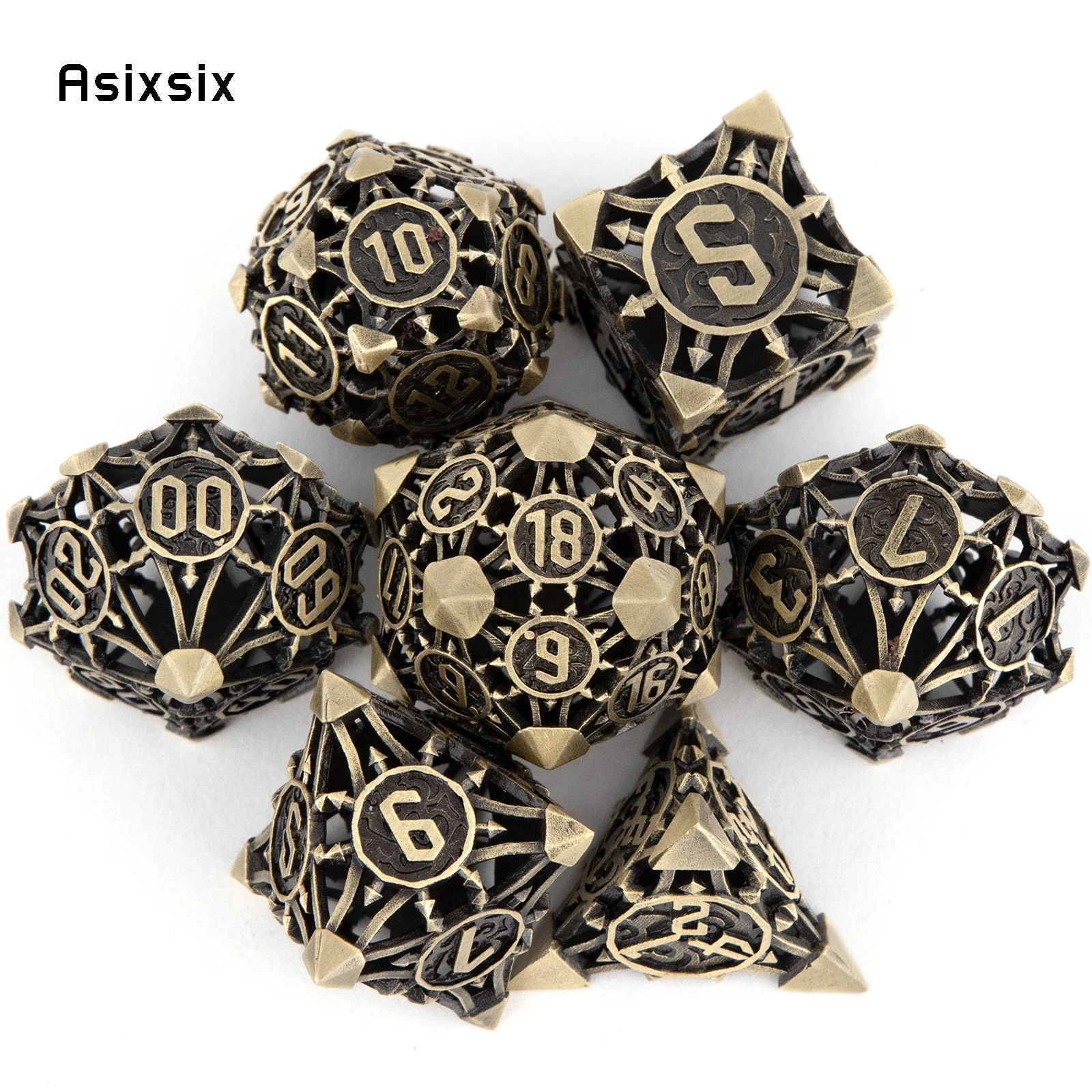 7 Pcs Yellow Black Metal Hollow Metal Polyhedral Dice Set Suitable for Role-Playing RPG Board Game Card Game
7 Pcs Yellow Black Metal Hollow Metal Polyhedral Dice Set Suitable for Role-Playing RPG Board Game Card Game