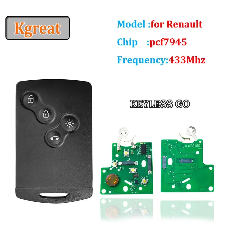 Smart Card PCF7945 4A Chip 433Mhz Car Remote Key 4 Buttons for Renault Clio 4 Captur Passive Keyless Go Entry Remote HandsFree
Smart Card PCF7945 4A Chip 433Mhz Car Remote Key 4 Buttons for Renault Clio 4 Captur Passive Keyless Go Entry Remote HandsFree
