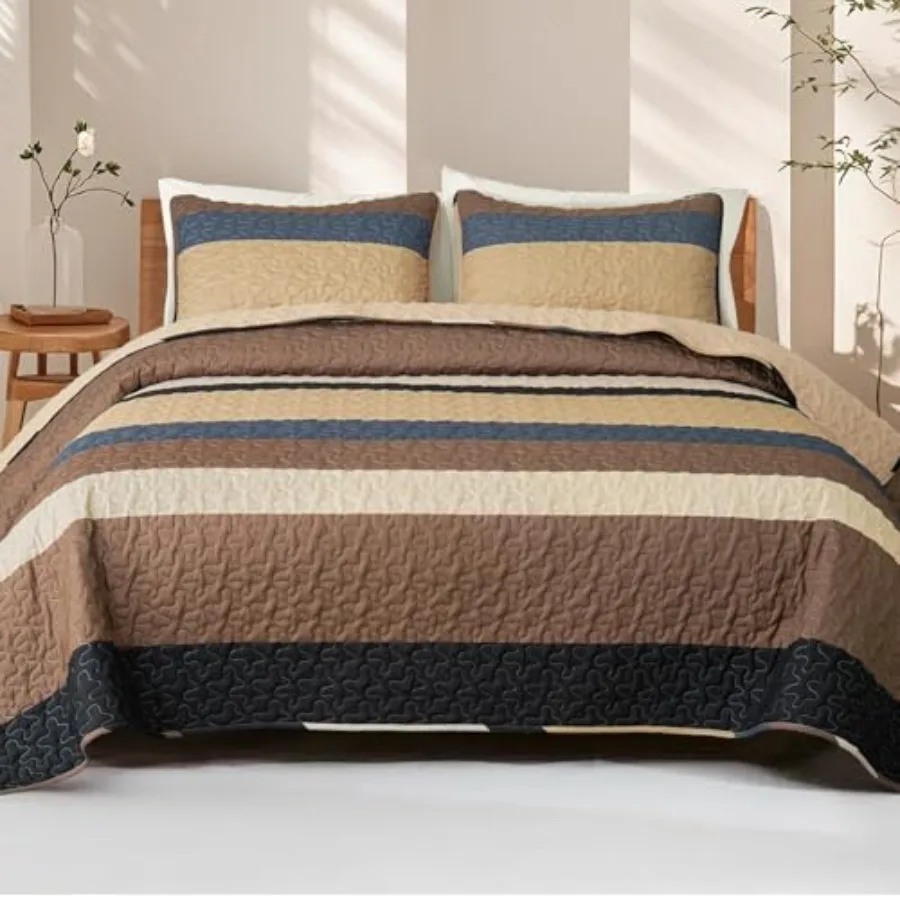 King Size Quilt Set - Reversible Camel Quilt King Size with 2 Pillow Shams Lightweight Boho Striped Oversized Bedspreads Coverl
King Size Quilt Set - Reversible Camel Quilt King Size with 2 Pillow Shams Lightweight Boho Striped Oversized Bedspreads Coverl