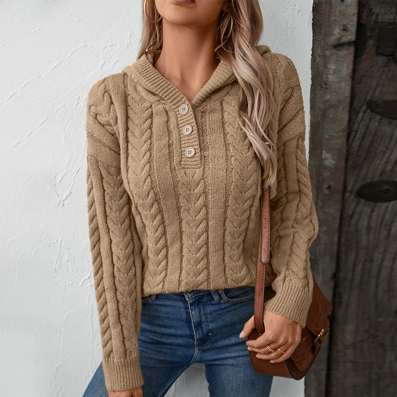 European and American Hooded Pullover Thick Sweater Women Autumn and Winter Clothes Women Retro Button Twist Knitted Sweater Top
European and American Hooded Pullover Thick Sweater Women Autumn and Winter Clothes Women Retro Button Twist Knitted Sweater Top