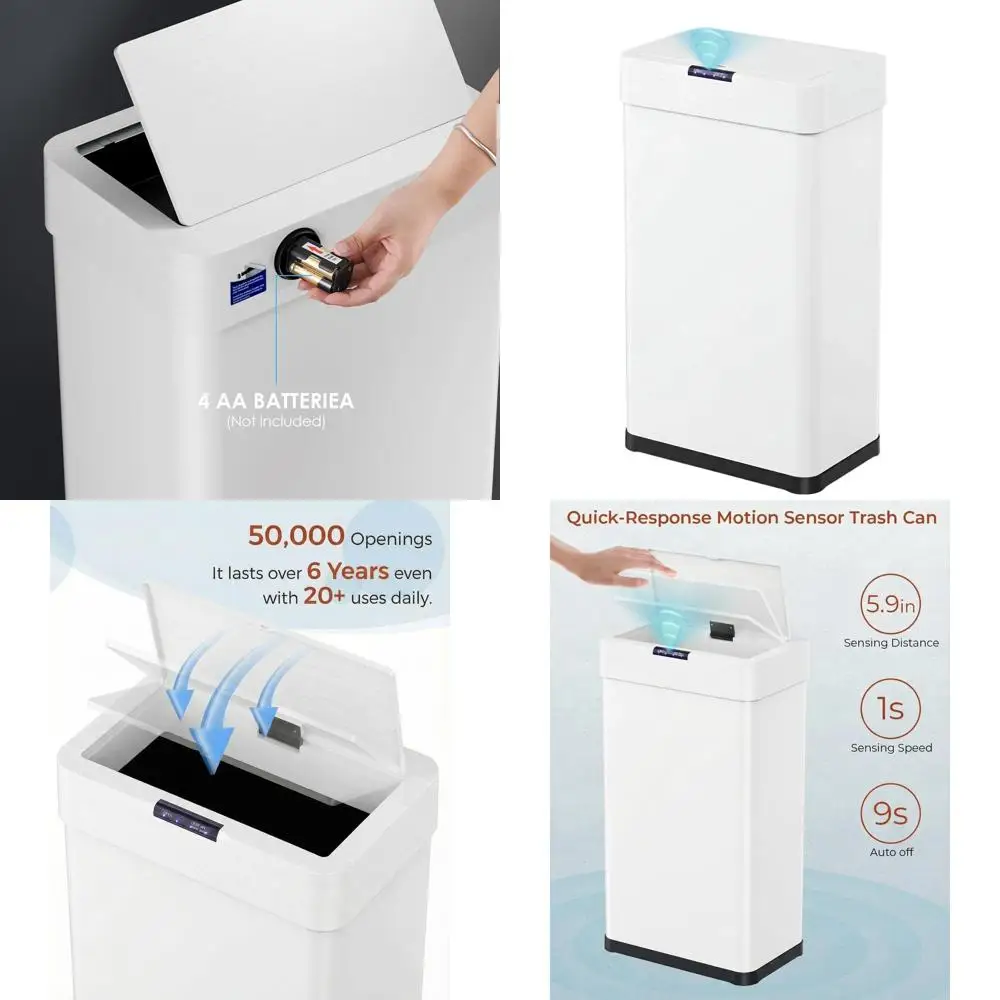 50L White Motion Sensor Trash Can with Automatic Lid, Brushed Stainless Steel, Suitable for Kitchen, Office, RV, and Bedrooms
50L White Motion Sensor Trash Can with Automatic Lid, Brushed Stainless Steel, Suitable for Kitchen, Office, RV, and Bedrooms