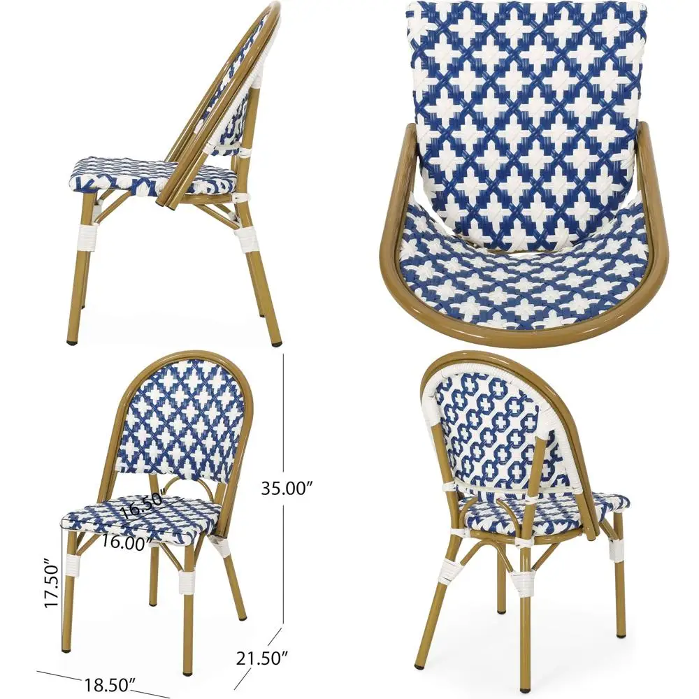 Outdoor Bistro Chair Set of 4, Blue & White with Bamboo Print Finish
Outdoor Bistro Chair Set of 4, Blue & White with Bamboo Print Finish