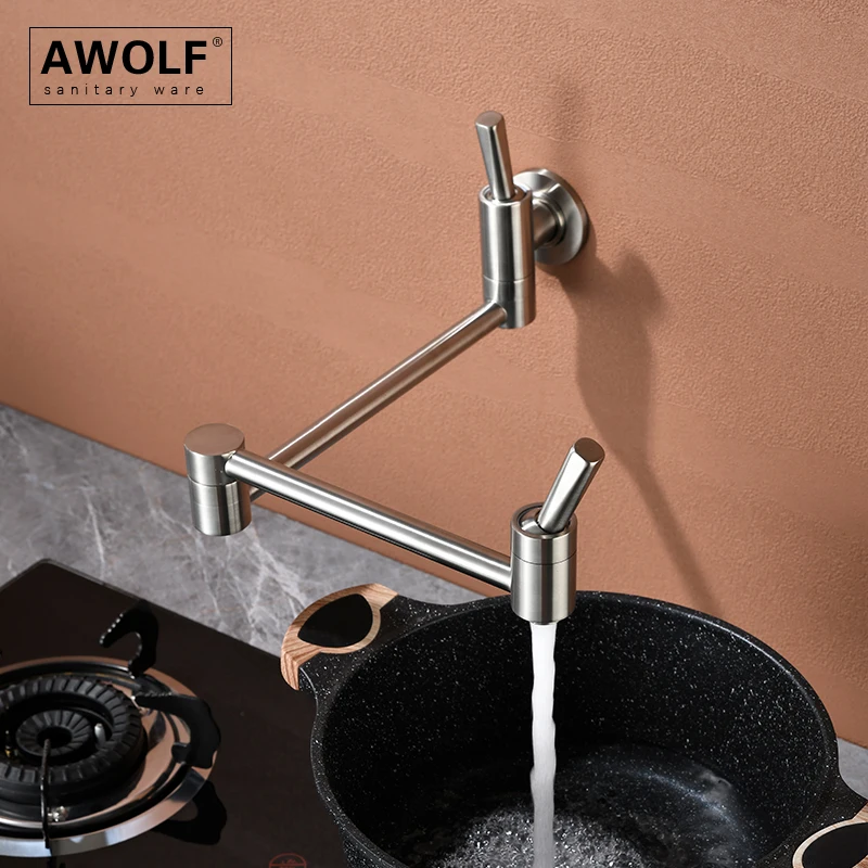 Kitchen Folding Faucet Solid Brass Pot Filler Brushed Nickel Wall Mounted 360 Degree Rotation Folding Tap FW018
Kitchen Folding Faucet Solid Brass Pot Filler Brushed Nickel Wall Mounted 360 Degree Rotation Folding Tap FW018