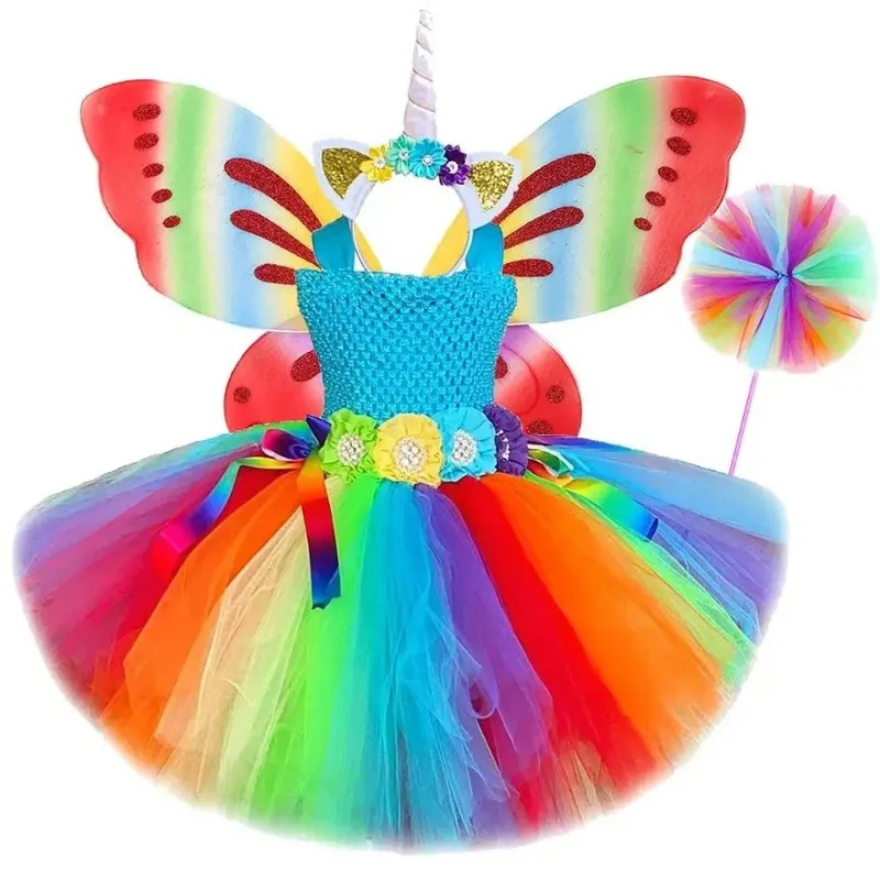 Little Girls Rainbow Cute Fairy Princess Dress Set, Multicolor Floral Pattern Tulle Tutu Outfit for Kids Carnival Clothes
Little Girls Rainbow Cute Fairy Princess Dress Set, Multicolor Floral Pattern Tulle Tutu Outfit for Kids Carnival Clothes